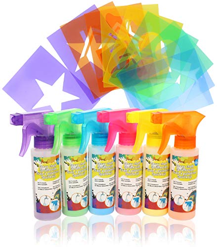 com-four® Tiza en Aerosol 6X en Colores Brillantes con Plantillas - marcadores de Tiza para Pintar y Escribir - Tiza de Calle para niños - Lavable