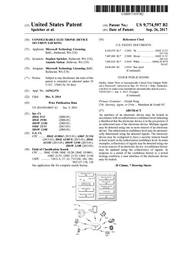 Configurable electronic-device security locking: United States Patent 9774597 (English Edition)