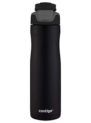 Contigo Autoseal Chill Botella de agua de acero inoxidable con tecnología Autoseal, aislada mantiene las bebidas frías hasta 28 horas, sin BPA, Unisex-Adult, Negro (Matte Black), 720ml