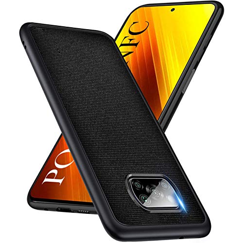 cookaR Funda para Xiaomi Poco X3 NFC,Plástico Duro + Suave Silicona Textura Cloth [Ultra-Delgado] Delgada y Anti-Huella Protectora Caso Cover Carcasa para Poco X3 NFC Smartphone,Negro