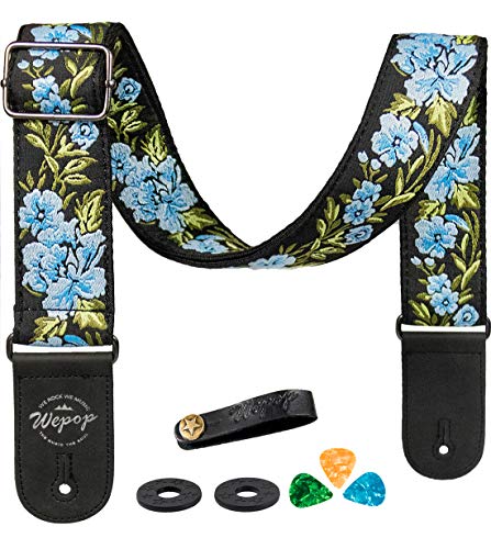 Correa Para Guitarra Flor Rosa Algodón Tejido con Extremos De Cuero, Púas,Bundle Para Bajo Acústica Eléctrica Guitarra Accesorios (azul) Correa Para Guitarra Flor Rosa Algodón Tejido con Extremos De Cuero, Púas,Bundle Para Bajo Acústica Eléctrica Guitarra Accesorios (azul)