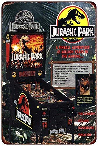 cwb2jcwb2jcwb2j Jurassic Park Vintage Pinball Machine AD Reproduction Metal Sign 8 x 12