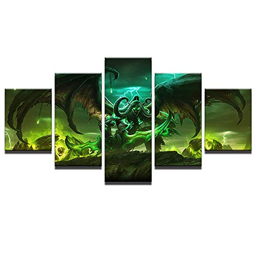 Decoración del hogar Sala de Estar Impreso HD 5 Paneles Imágenes de Wall Art Modular Lona Juego World of Warcraft Personaje Póster Pintura,A,10×15×2+10×20×2+10×25×1