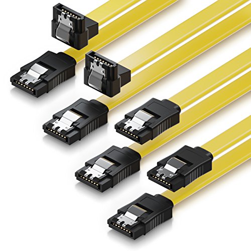 deleyCON 4X 0,5m Cable S-ATA 3 SATA III HDD SSD Cable de Datos 6 GBit/s - 2X Recto + 2X Recto a 90° - Amarillo
