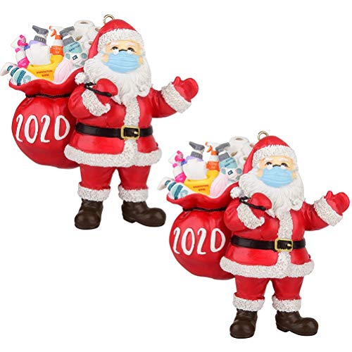 DINAPENTS Paquete de 2 adornos de Papá Noel 2020 para colgar en el árbol de Navidad de resina 3D, decoración de Papá Noel para árbol de Navidad