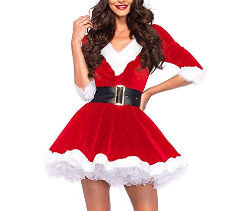 Disfraz Fever de Mamá Noel, Disfraz de Navidad Mujer Vestido Rojo de Terciopelo Princesa Traje de Santa Mamá Noel Fiesta Chicas Cosplay Christmas Ropa de Navidad Adulto (Rojo, M)