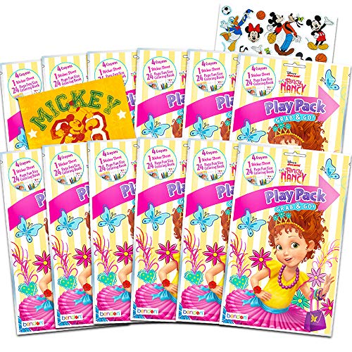Disney Fancy Nancy Party Favors Pack ~ Bundle of 12 Fancy Nancy Play Packs Filled with Stickers, Coloring Books, Crayons with Bonus Disney Stickers w Album (Fancy Nancy Party Supplies)