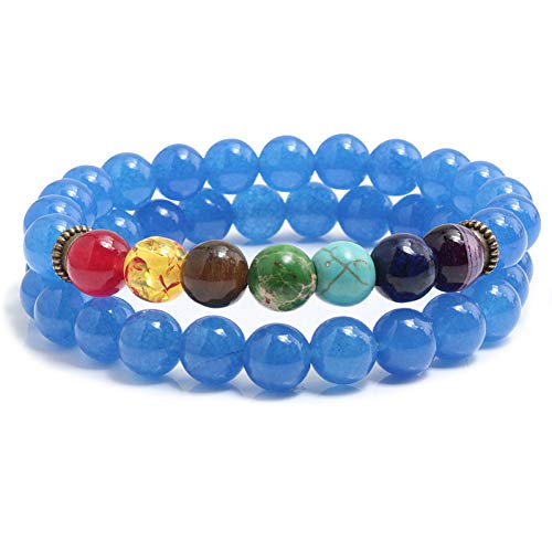 DMUEZW Mujeres Brazaletes de Yoga Conjunto Diseñado Original Cuerda Cuerda Pulsera 8mm Natural Calcedonia Amarilla Joya de Piedras Granos 7 Hombres Joya