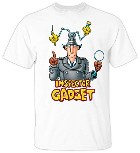 Doapee Cartoon, Inspector Gadget V1 Serial TV 1982 T Shirt (Black),White,3XL