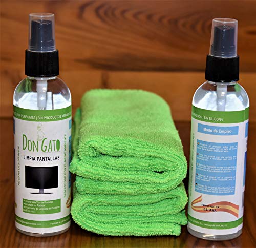 Don Gato - Pack 2 Limpia Pantallas + Paño Microfibras 2 (100ml X 2) para Televisor, Tableta, Ordenador portátil, LCD, LED, Teléfono móvil. Hecho con Productos Naturales y Respeta el Medio Ambiente. Don Gato - Pack 2 Limpia Pantallas + Paño Microfibras 2 (100ml X 2) para Televisor, Tableta, Ordenador portátil, LCD, LED, Teléfono móvil. Hecho con Productos Naturales y Respeta el Medio Ambiente.
