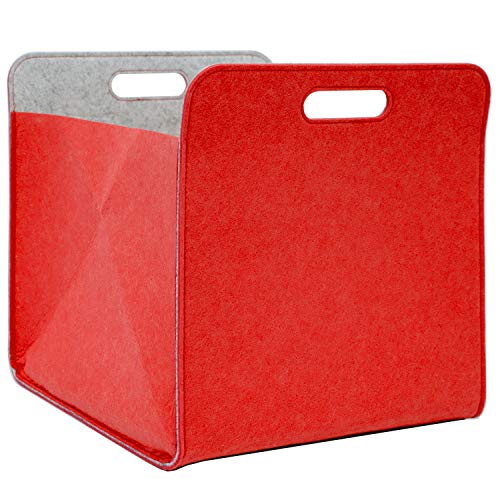 DuneDesign Caja Almacenamiento Fieltro 33x33x38cm Cesta Fieltro Caja Kallax Inserción en estanterías Rojo
