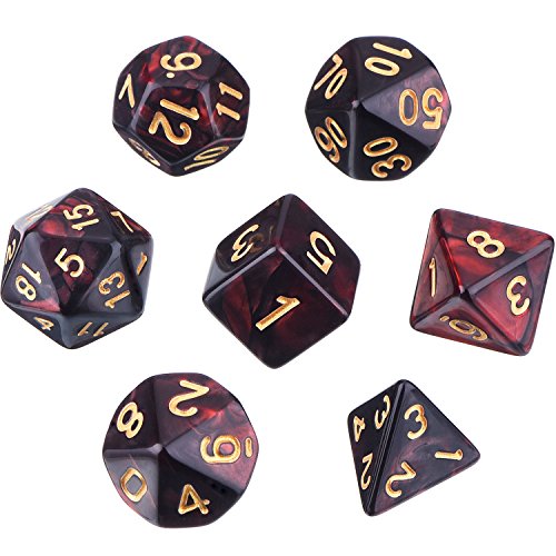 eBoot Dados Poliédricos Set de 7-Dados para Dungeons y Dragons con Bolsa Negra (Negro Rojo)