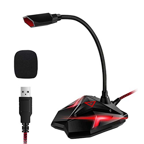EIVOTOR Micrófono USB para PC, Micrófono Profesional de Escritorio Audio Luz LED Micrófono Compatible con PC/Windows/Mac/PS4, para Radio, Skype, Youtube, Juegos (Botón de Silencio)