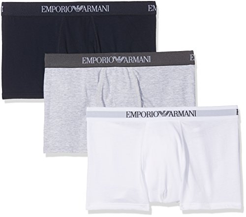 Emporio Armani CC722 Bóxer, Multicolor (White/Heather Gray/Navy Blue), X-Large (Tamaño del Fabricante:XL) (Pack de 3) para Hombre