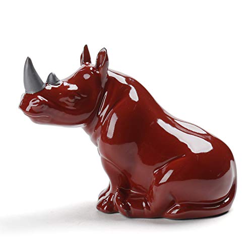 Escultura Estatua,Cerámica Artesanal Rhino Figurilla De Porcelana En Miniatura De Rinoceronte Animales Salvajes Africanos Adorno Artesanal Para La Decoración Del Hogar De La Colección De Arte De