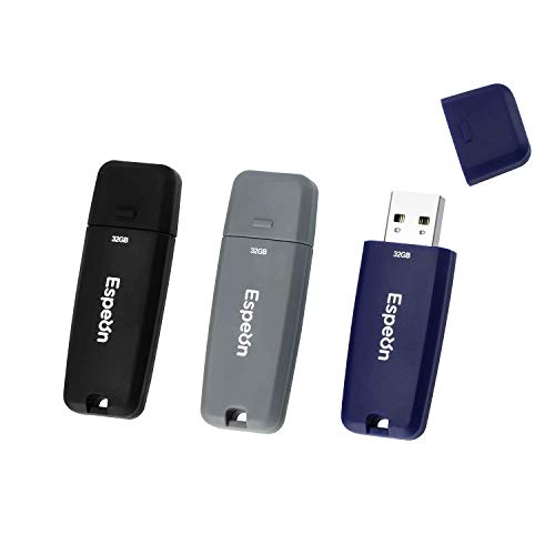 Espeon Pack de 3 Unidades, 32 GB Memoria USB 2.0 Flash Drive, Carcasa de Goma, colores business - Negro, Gris Oscuro, Azul Marino