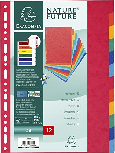 EXACOMPTA 1412E-Separador cartulina simil prespan, 12 separadores DIN A4, multitaladro, colores vivos