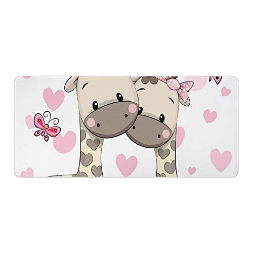 Extended Gaming Mouse Pad with Stitched Edges Waterproof Large Keyboard Mat Non-Slip Rubber Base Giraffes Baby in Pure Love with Butterflies Hearts Bows Art Desk Pad for Gamer Office Home 16x35 Inch