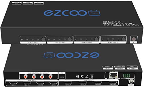 EZCOOTECH HDMI Matrix 4 en 4 salidas 4K 60Hz 4:4:4 HDR Salida de audio coaxial HDCP 2.2 HDMI 2.0 Matrix 4x4 18Gbps con control remoto IR, control IP, RS232, MX44-HA EZCOOTECH HDMI Matrix 4 en 4 salidas 4K 60Hz 4:4:4 HDR Salida de audio coaxial HDCP 2.2 HDMI 2.0 Matrix 4x4 18Gbps con control remoto IR, control IP, RS232, MX44-HA