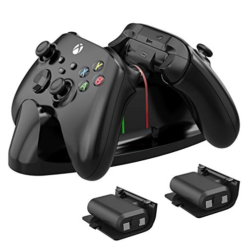 FASTSNAIL Cargador para Xbox Series X/S, base de carga para Xbox One/One S/One X/One Elite/Series S/Series X Controller Dock Stand con 2 baterías recargables de 1400 mAh y 1 cable tipo C