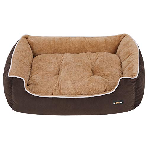 FEANDREA Cama para Perros, Sofá para Perros, Cesta para Perro con Cojín Extraíble, Marrón y Beige, 75 x 58 x 22 cm PGW05YC FEANDREA Cama para Perros, Sofá para Perros, Cesta para Perro con Cojín Extraíble, Marrón y Beige, 75 x 58 x 22 cm PGW05YC