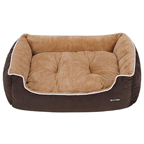 FEANDREA Cama para Perros, Sofá para Perros, Cesta para Perro con Cojín Extraíble, Marrón y Beige, 75 x 58 x 22 cm PGW05YC