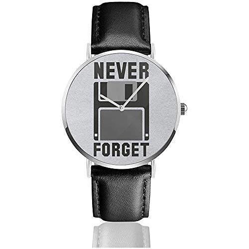Floppy Disc Never Forget Watches Reloj de Cuero de Cuarzo con Correa de Cuero Negra para Regalo de colección