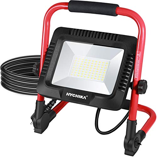 Foco de Trabajo LED 50W, HYCHIKA 5500 LM, 6500K Blanco Brillante, Ajustar Brillo, Impermeable IP65 para Uso en Exterior, Cable de 3M Portátil, para Obras, Jardines [Clase de eficiencia energética A++