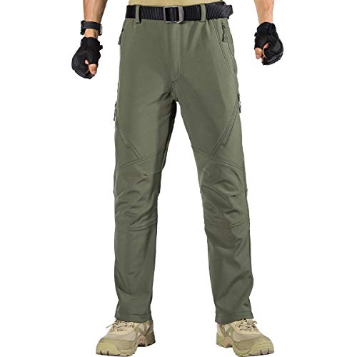 FREE SOLDIER Pantalones de Trabajo Softshell para Hombre Pantalones Trekking Termico Pantalones Montaña Impermeable Pantalones de Snowboard de Invierno Pantalones de Caza(Verde,58)