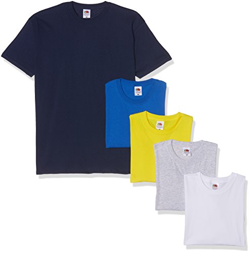 Fruit of the Loom Valueweight Short Sleeve Camiseta, Gris/Blanco/Amarillo/Real/Azul Marino, S (Pack de 5) para Hombre