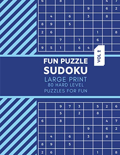 Fun Puzzle Sudoku Large Print 80 Hard Level Puzzles for Fun Vol 2: Logic & Brain Challenge Puzzle Game Book with solutions, Indoor Games One Puzzle ... More 8.5”x 11”, 110 pages (Sudoku Fun Book)