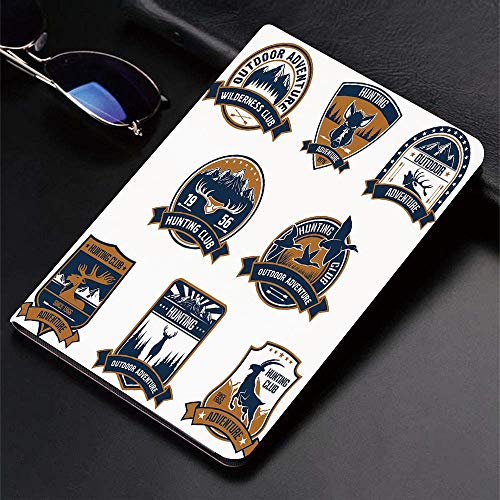 Funda para iPad (9,7 Pulgadas, 2018/2017 Modelo, 6ª / 5ª generación), Decoración de caza, conjunto de iconos de escudo Hunt Sports Club Emblemas y,Slim PU Protectora Carcasa con con Auto-Sueño/Estela