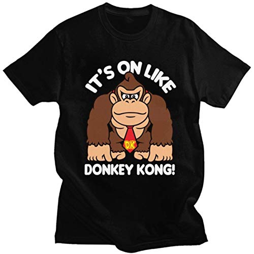 Funny Men T Shirts It's On Donkey Kong T-Shirt Short Sleeve Soft Cotton tee Crew Neck Summer Graphic tee Shirt Gorilla Tshirt-Black,XXL