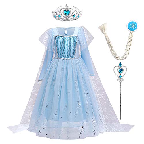 FYMNSI Disfraz de princesa Elsa de Frozen, vestido de princesa con accesorios, para Navidad, Halloween, carnaval, cosplay, para 2 – 10 años Azul 04 3-4 Años