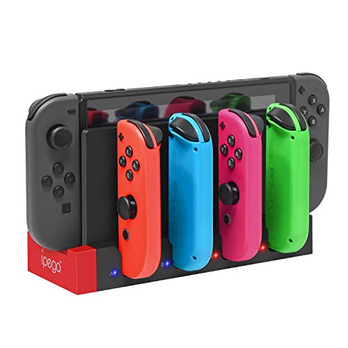 FYOUNG Cargador para mando de Nintendo Switch Joy Cons, estación base de carga para Nintendo Switch Joy-Con con indicador de pantalla, estación de carga para 4 Joy Cons, color negro