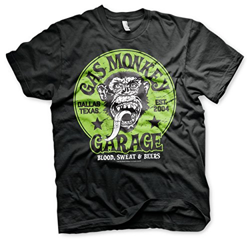 Gas Monkey Garage Mercancía con Licencia Oficial Green Logo T-Shirt (Negro), Large