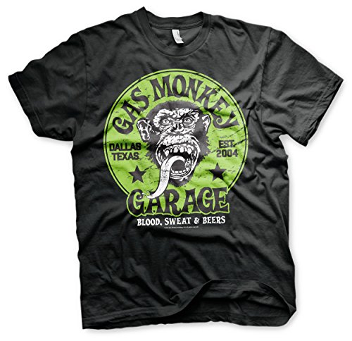 Gas Monkey Garage Mercancía con Licencia Oficial Green Logo T-Shirt (Negro), Large Gas Monkey Garage Mercancía con Licencia Oficial Green Logo T-Shirt (Negro), Large