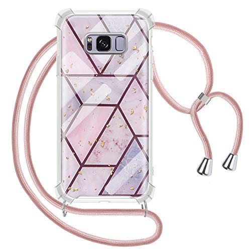 Genrics Funda con Cuerda para Samsung Galaxy S8 Plus, Carcasa Mármol Brillante Ultrafina Rígida PC con Correa Colgante Ajustable Collar Correa de Cuello Cadena Cordón, Oro Rosa