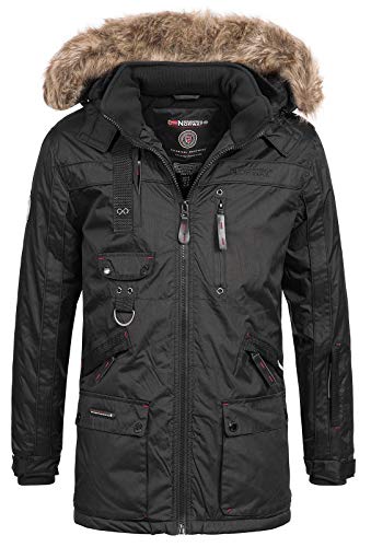 Geographical Norway Chirac Parka de invierno para hombre, capucha de piel extraíble Negro XL