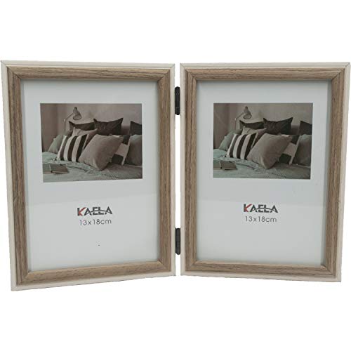 GiDan Portafotos de mesa doble, marco de fotos moderno, 13 x 18 cm, múltiple de 2 elementos, plegable, de madera, moderno, artesanal, idea regalo original (marrón doble)