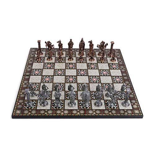 GiftHome Royal Medieval British Army - Juego de ajedrez de metal de cobre antiguo para adultos, piezas hechas a mano y diseño de mosaico, tablero de ajedrez King 3.35 inc