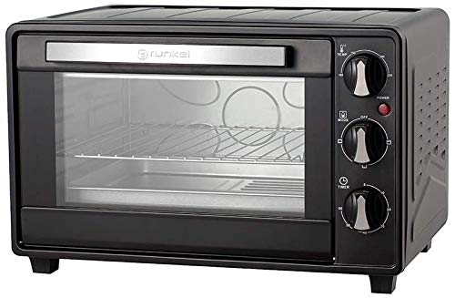 Grunkel - HR-23 - Horno eléctrico multifunción de sobremesa de 23l con 3 funciones de calor y selector de temperatura hasta 230ºC. Temporizador hasta 60 min - 1600W (Negro)