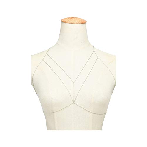 GSZPXF Cadenas de Moda geométrica Plata del Oro Color de la carrocería de la Cadena señora de Las Mujeres en el Pecho del Bikini joyería del Cuerpo del Collar XR125 (Color : Silver)