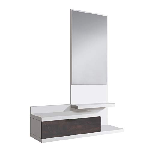 Habitdesign Recibidor con Cajon y Espejo, Mueble de Entrada, Modelo Dahlia, Color Blanco Artik y Oxido, Medidas: 81 cm (Largo) x 116 cm (Alto) x 29 cm (Fondo) Habitdesign Recibidor con Cajon y Espejo, Mueble de Entrada, Modelo Dahlia, Color Blanco Artik y Oxido, Medidas: 81 cm (Largo) x 116 cm (Alto) x 29 cm (Fondo)