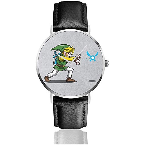 Hadoulink Legend of Zelda Hadouken Street Fighter Relojes Reloj de Cuero de Cuarzo con Correa de Cuero Negro para Regalo de colección