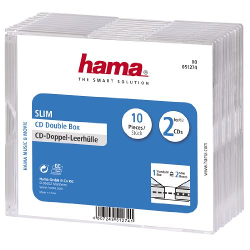Hama CD Slim Double Jewel Case, pack 10 2discos Transparente - Fundas para discos ópticos (pack 10, 2 discos, Transparente)