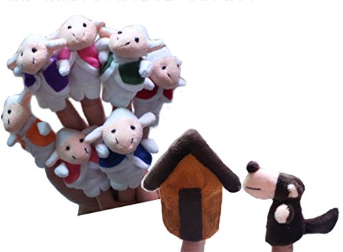 Happy Cherry - (Set de 9 Marionetas de Dedos Peluche Juguetes Juegos para Niños niñas Bebes Juego de Papel- Historia de Lobo y Siete ovejas