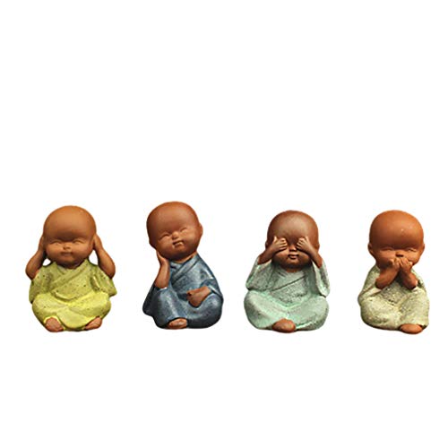 HEALLILY 4 Piezas Pequeño Monje Bebé Estatuas de Buda Figuras Miniaturas Coche Salpicadero Decoraciones Adornos de Jardín de Hadas Estilo Mixto