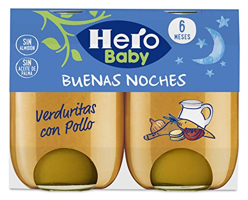 Hero Baby Buenas Noches Pollo con Verduritas Tarrito de Puré Para Bebés a partir de 6 meses Pack de 6 u de 2 x 190 g