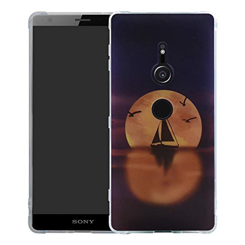 HHDY Sony Xperia XZ2 Funda, Pintura Ultrafina Suave TPU Silicona Diseño de Bumper Cojín de Aire Protección Cover para Sony Xperia XZ2,Sailboats & Moon